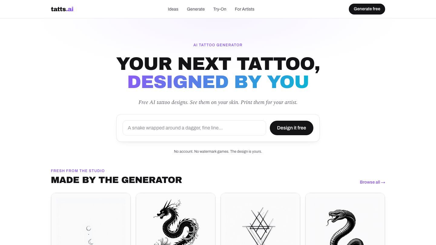 Tatts.ai AI tattoo design platform